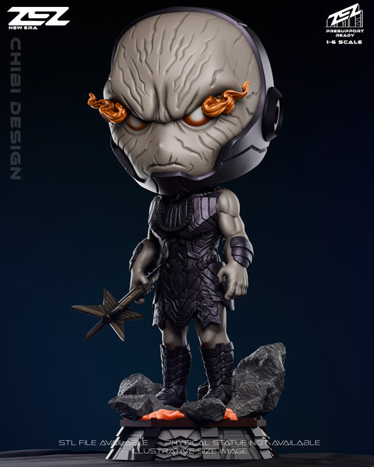 Chibi Darkseid DC Comics collectible figure front view with glowing eyes and armor