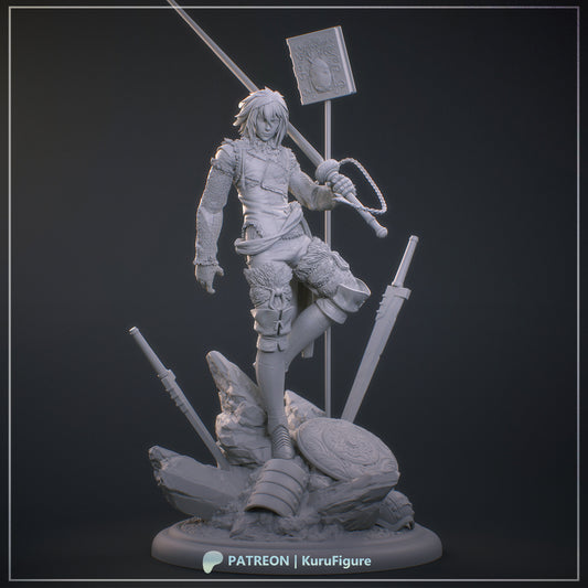 Brother Nier NieR Replicant collectible figure grey render front view sword Grimoire Weiss rocky base