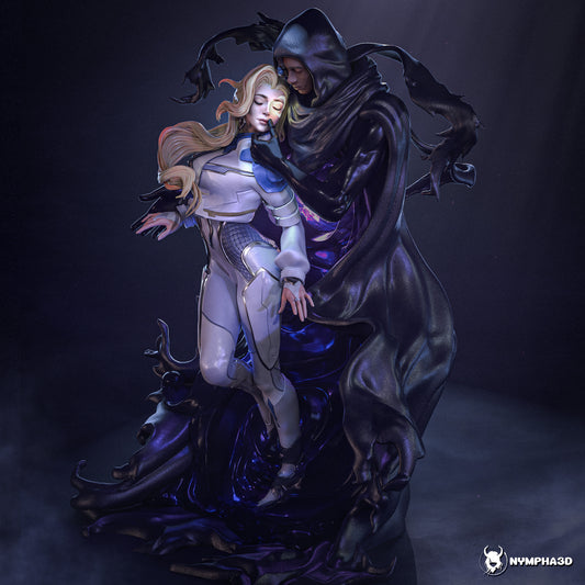 Cloak character hooded male engulfing Dagger shadow energy tendrils Marvel Rivals statue