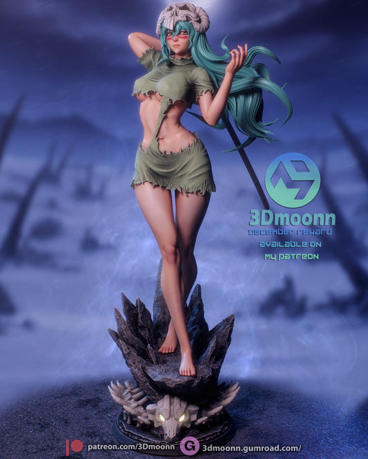 Neliel Tu Odelschwanck 1:6 figure full-body angled front pose with torn outfit, long hair, sword behind her, and rocky base with horn details.
