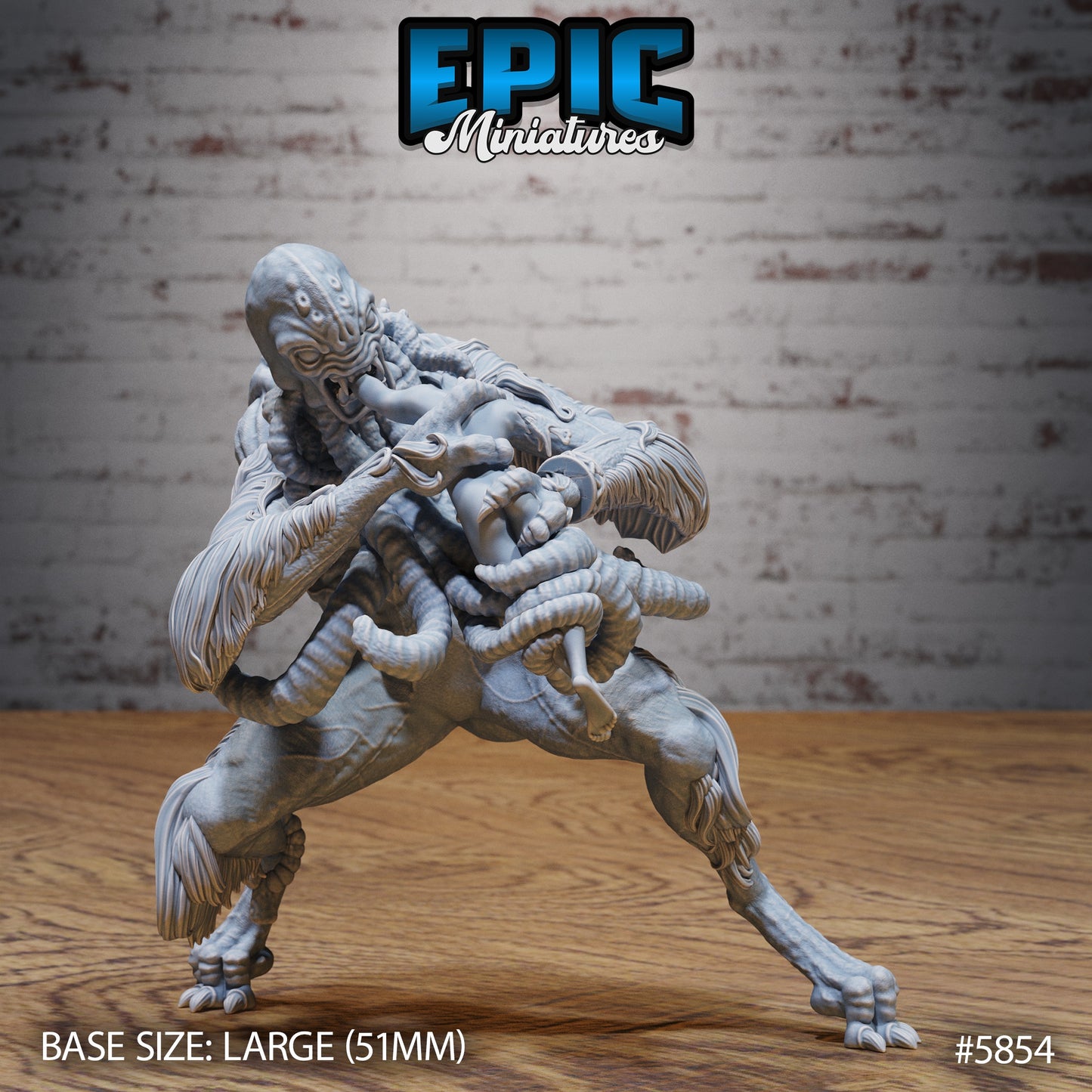 Abominable Mind Eating miniature – large aberration creature clutching a victim in its tentacles, posed mid-feed with humanoid body and clawed limbs.