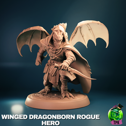 Winged Dragonborn Male Rogue Miniature and Bust