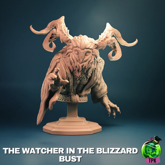 The Watcher in the Blizzard – Owl Spirit Winter Guardian – Fantasy Monster Miniature & Bust