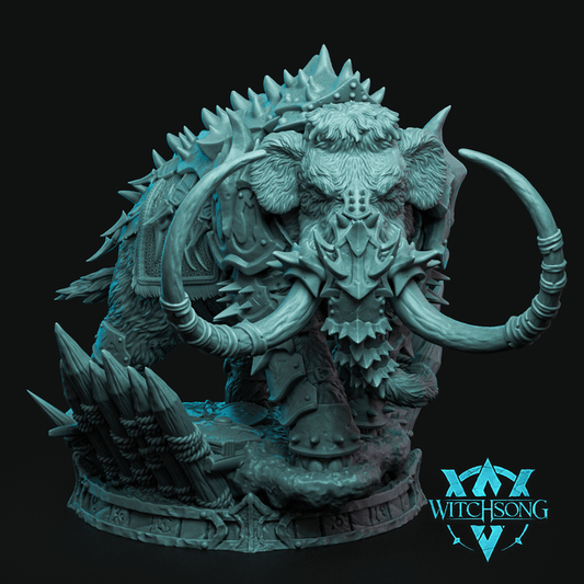 Fantasy armored mammoth beast miniature massive war mammoth with spiked armor and detailed fur sculpt