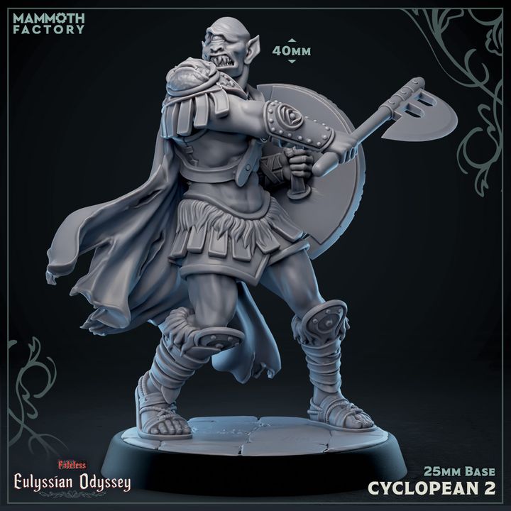Cyclopean 4 in aggressive pose wielding twin short blades, one-eyed head turned mid-shout, 40mm tall