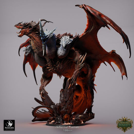Infernal Tiamat right angle miniature highlighting torn infernal wings, armored back scales, and towering base
