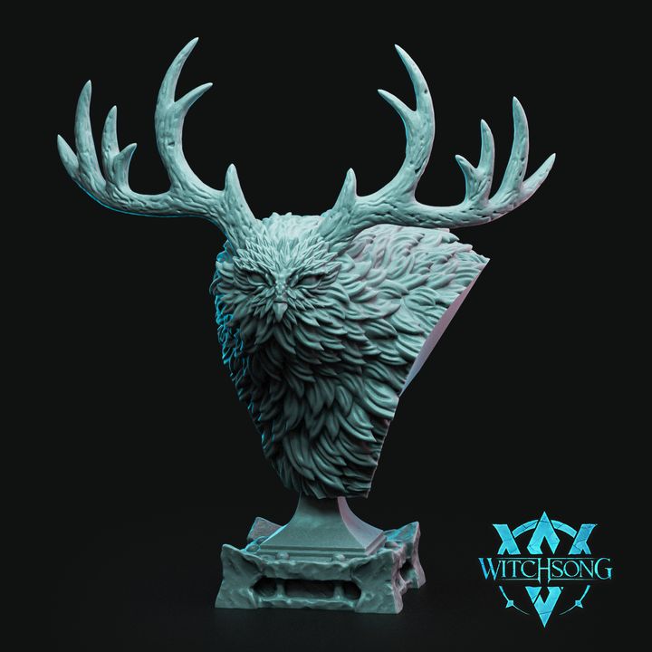 Bust of the Owlbear Elder with antlers large enough to pick up satellite TV and a look that says, “Don’t mess with my nest.” Perfect for fantasy TTRPGs or awkward decor.