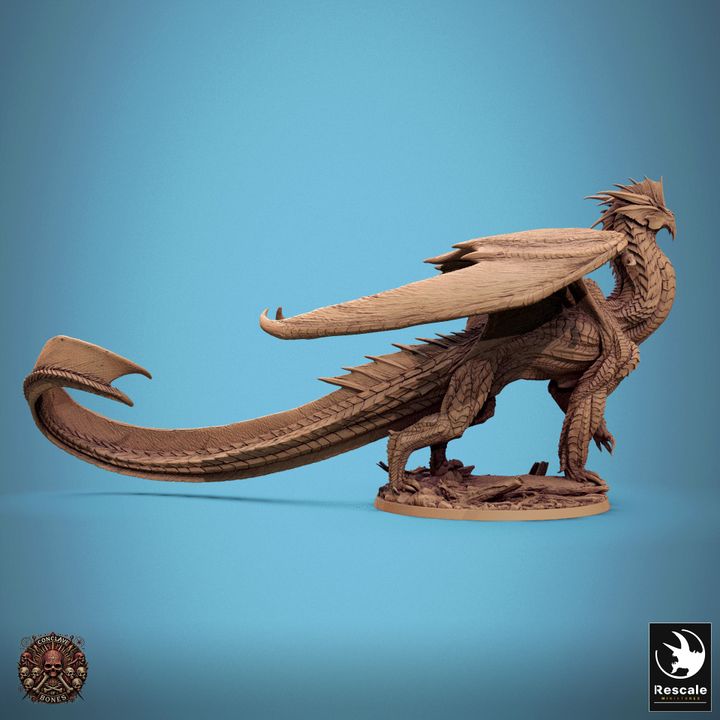 Side view of the Metallic Silver Dragon figurine, showcasing its intricate scales, extended wings, and curling tail.
