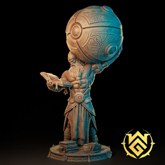 The Swoleceror, a bearded wizard with muscles rivaling his magic, casually hoists an enormous celestial sphere while reading an ancient tome—because multitasking is for legends.