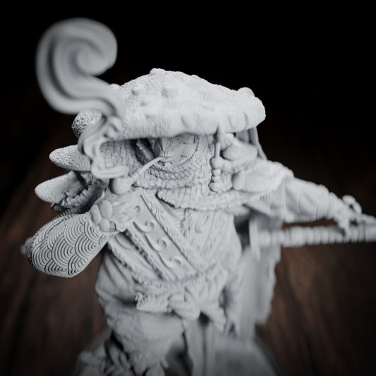 Close-up of Nameko Maitake's top hat and armor, showcasing intricate mycelium details—because even fungi need a good tailor.