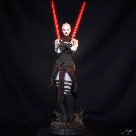 Asajj Ventress Star Wars statue full body standing pose on rocky base