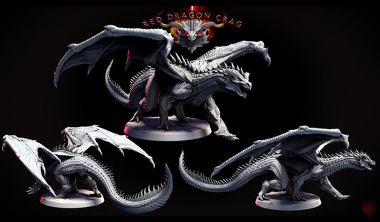 Painted Adolescent Red Dragon miniature for DnD and Pathfinder, showing a crouched dragon with outstretched wings, detailed scales, and long tail on a round base, perfect fantasy RPG model.