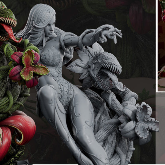 Bust version – Poison Ivy bust with detailed facial features, vine-covered costume, and floral adornments.