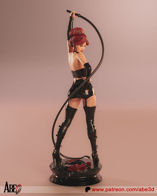 Black Queen Jean Grey 1:4 scale figure rear view, showcasing whip raised behind her, high-heeled boots, corset back, and detailed base.