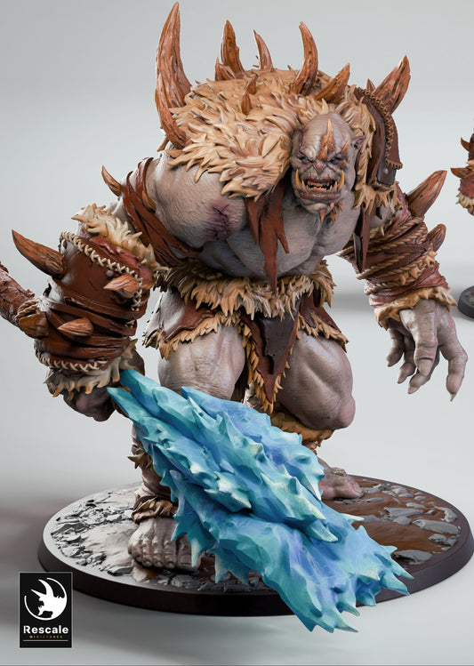 Blizzard Troll miniatures wielding massive ice clubs and wearing fur-lined armor, front view.