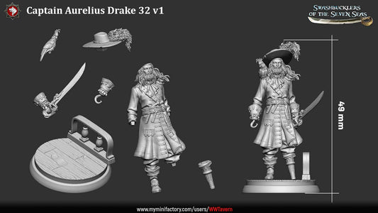 Captain Aurelius Drake – Pirate Captain Swashbuckler – Miniature & Bust