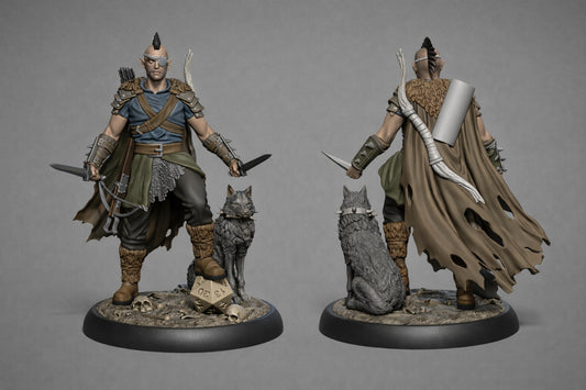 Vael Irix “The Dice Bound” – Elf Ranger with Wolf Companion Tarn – Custom Fantasy Miniature