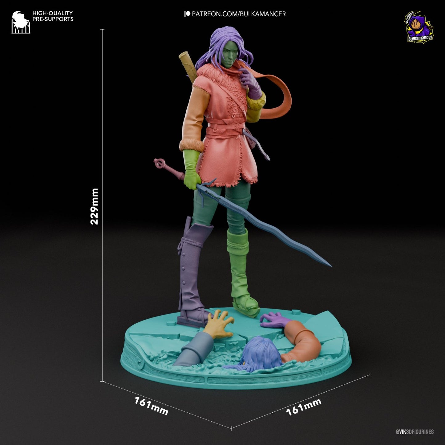 Ciri figurine scale details with dimensions showing her imposing height and the intricately designed base.