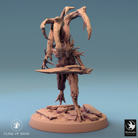 Wood Fey Heavy miniature with a blade-like branch raised above, emphasizing dynamic movement.