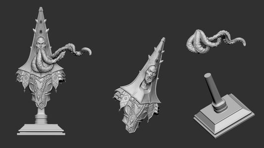 Cursed Priest bust showing elongated headdress and writhing tentacle facial corruption