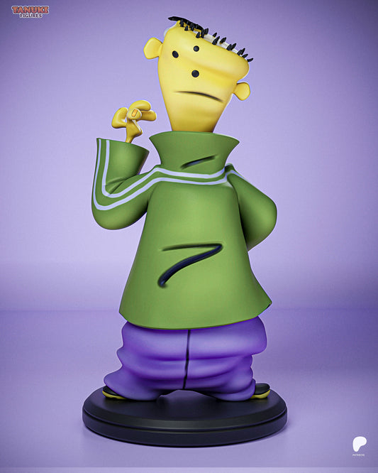 Ed from Ed, Edd n Eddy 1:12 scale collectible figure wearing green jacket and purple pants standing on display base