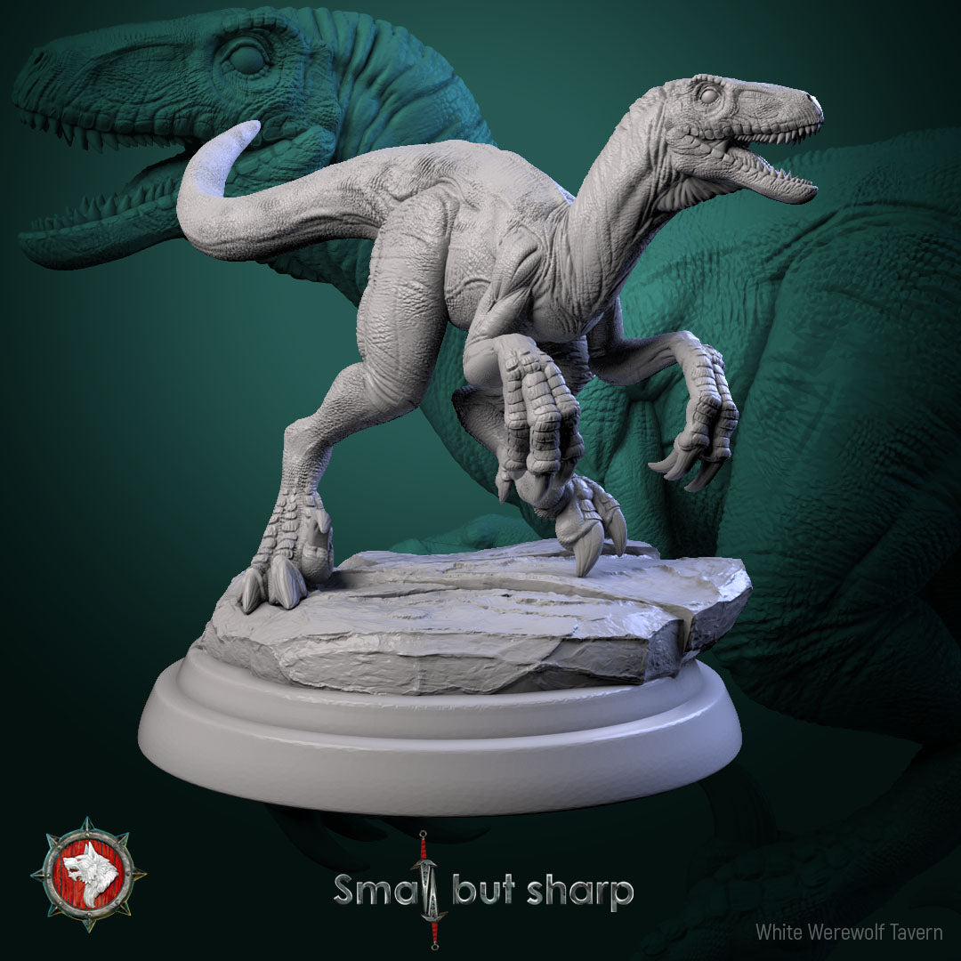 Halfling Dino Mount V3 raptor dinosaur miniature standing alert for Dungeons & Dragons and other RPGs