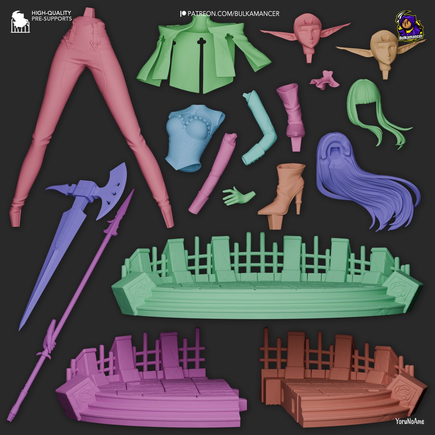 Hulkenberg figurine displayed in separate parts, showing detailed sculpting and assembly components.