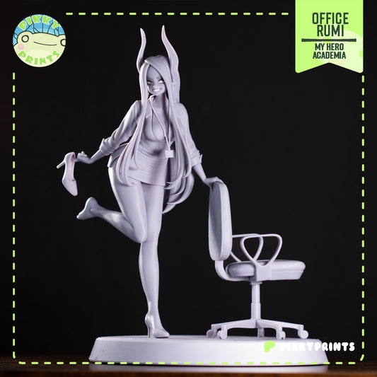 Office Rumi Mirko figure front view standing pose holding heels with office chair accessory