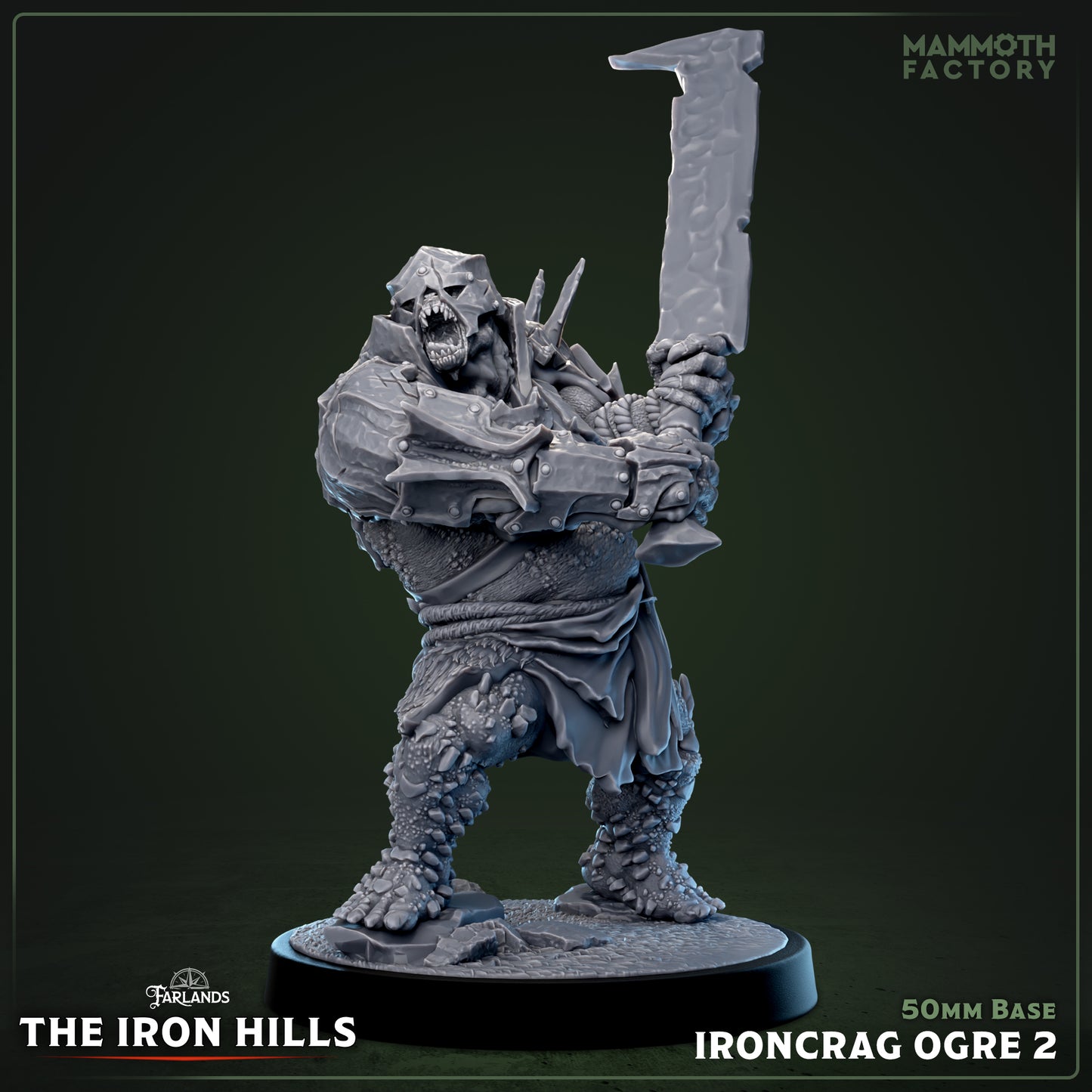 Ironcrag Ogre 3 miniature armored ogre warrior holding oversized axe, broad stance with spiked armor plates