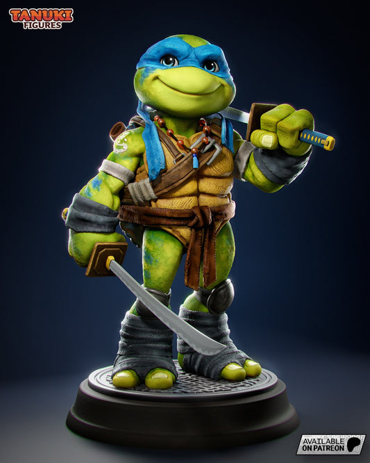 Full view Toon Leonardo Teenage Mutant Ninja Turtles collectible standing with swords drawn