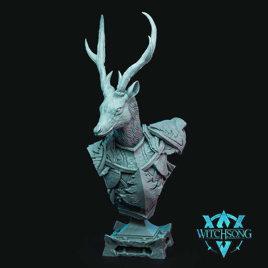 A regal bust of the Dancer, featuring majestic antlers, intricate seasonal armor, and a noble, frost-touched presence.