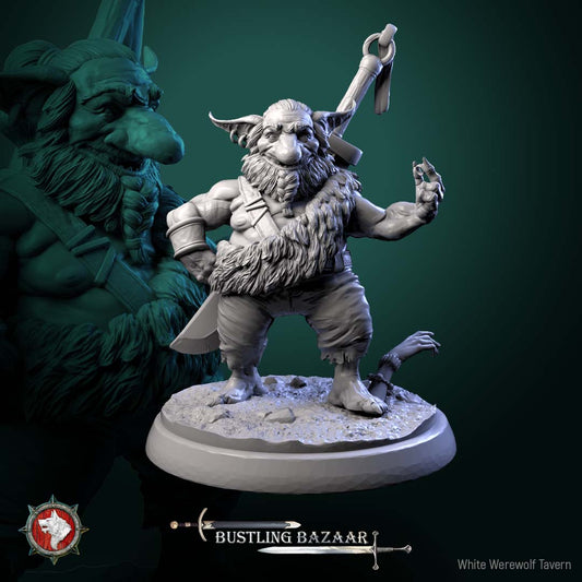 Loot Goblin dungeon monster miniature seated pose holding large ring greedy goblin fantasy RPG enemy Bustling Bazaar