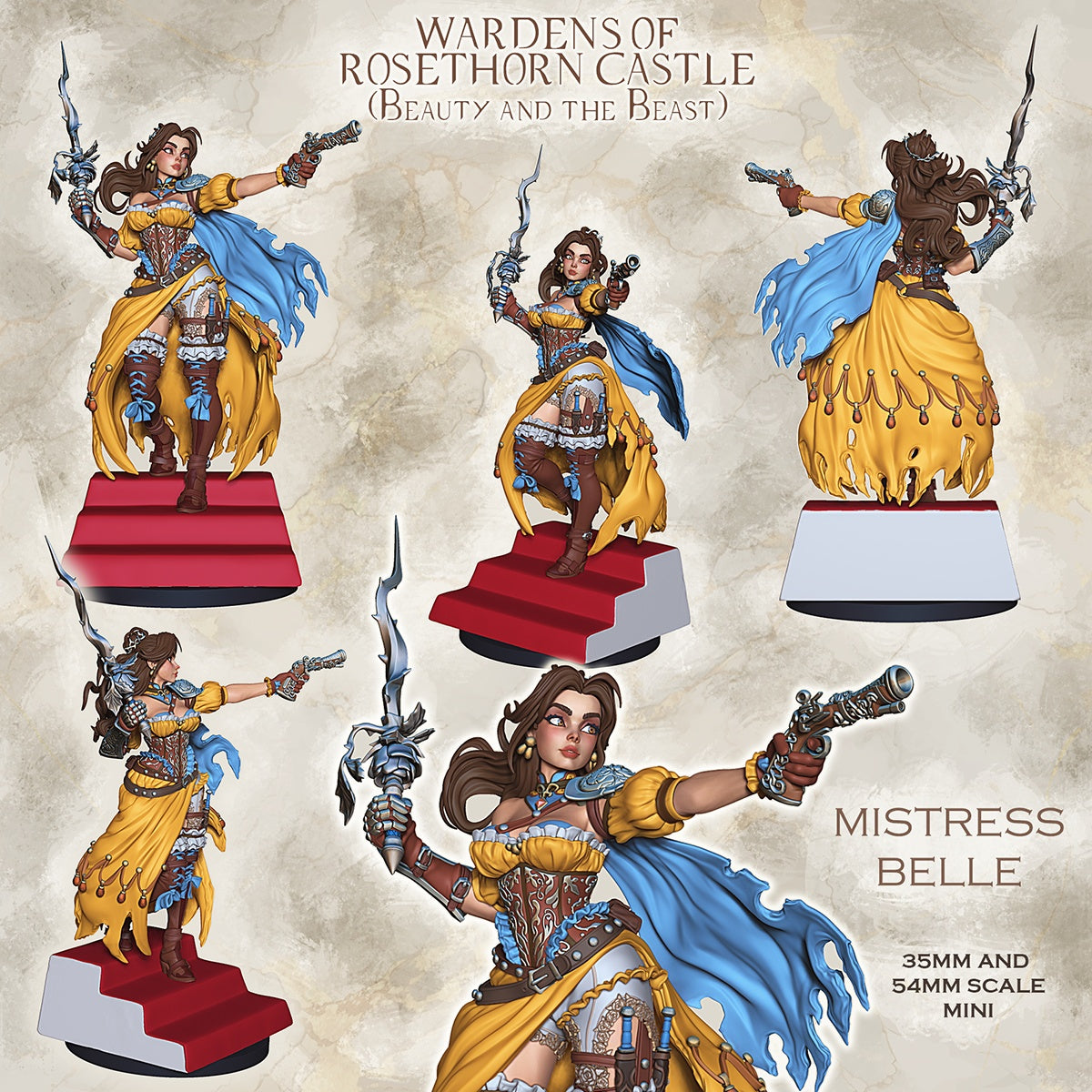 Mistress Belle – Human Noble Duelist / Castle Warden – Beauty and the Beast Inspired Miniatures