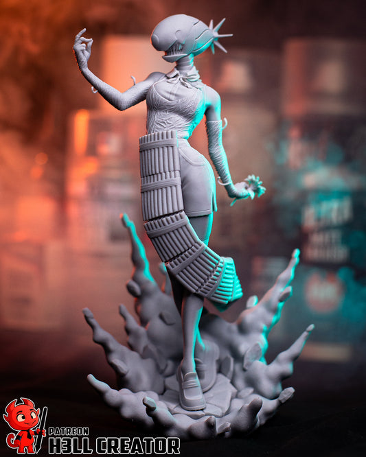 reze bomb devil form chainsaw man gray resin collectible front angled view dynamic pose explosion base detailed sculpt