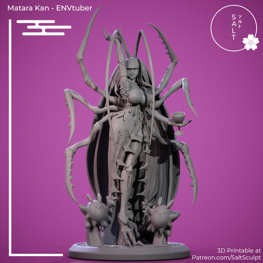Matara Kan ENVtuber resin figure clay render front view with roach limbs and base design