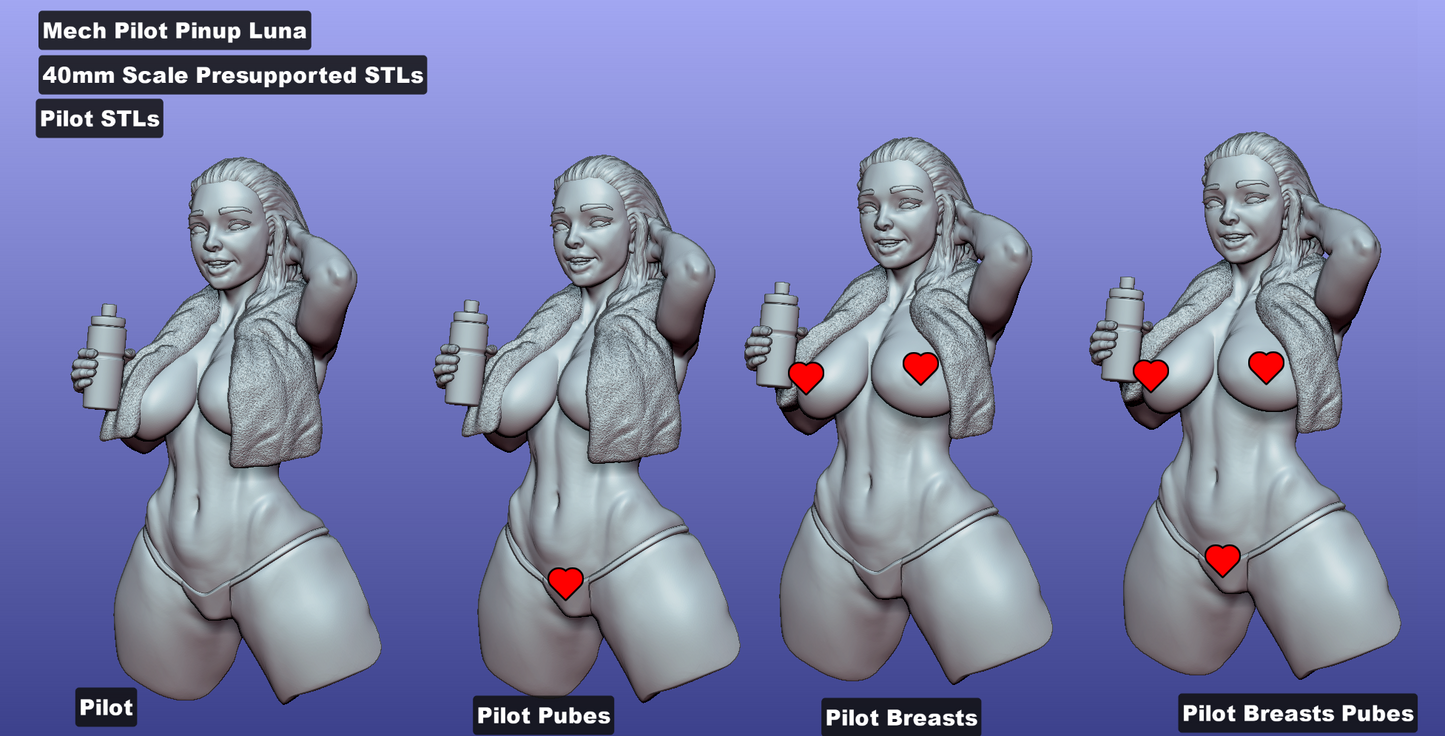 Four variations of the pilot figure, each with different customization options for body detail.