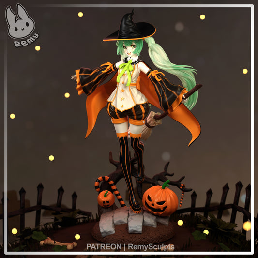 pumpkin miku vtuber 1:7 scale figure full body front pose witch outfit pumpkins halloween display