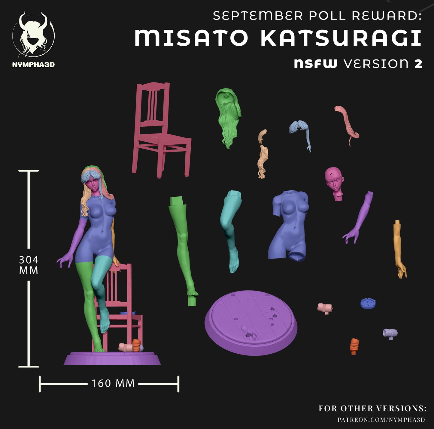 Misato Katsuragi NSFW version parts layout with alternate torso and modular design, Evangelion 1:6 scale statue.