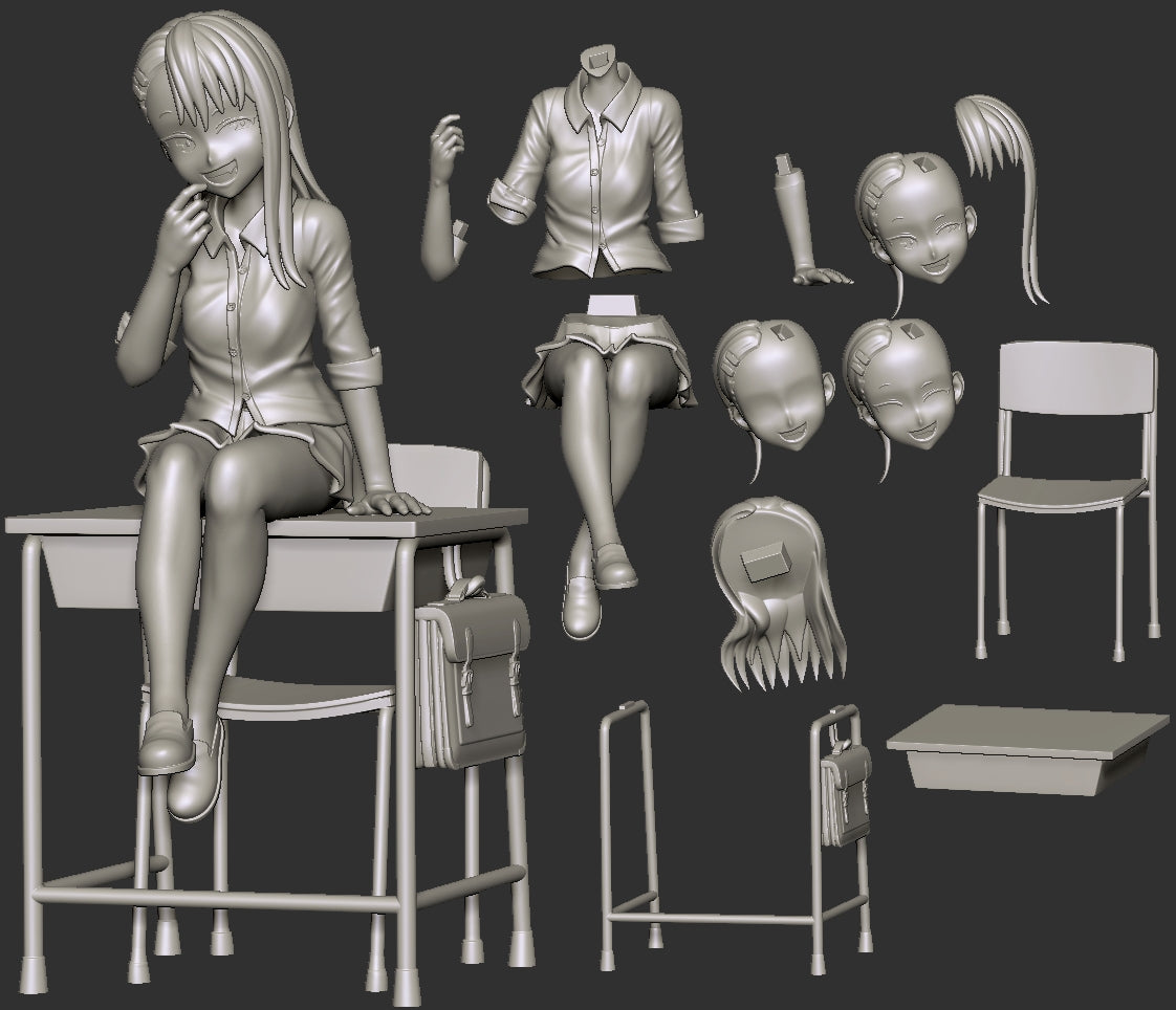 Exploded parts layout showing modular components for Nagatoro SFW version including head, arms, torso, and base