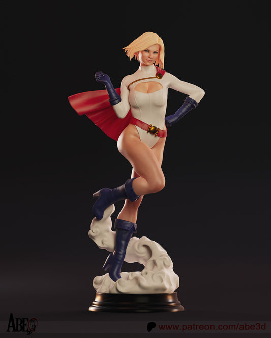 Powergirl 1:4 scale figure close-up front view showing facial features, upper body suit details, cape, and gloves.