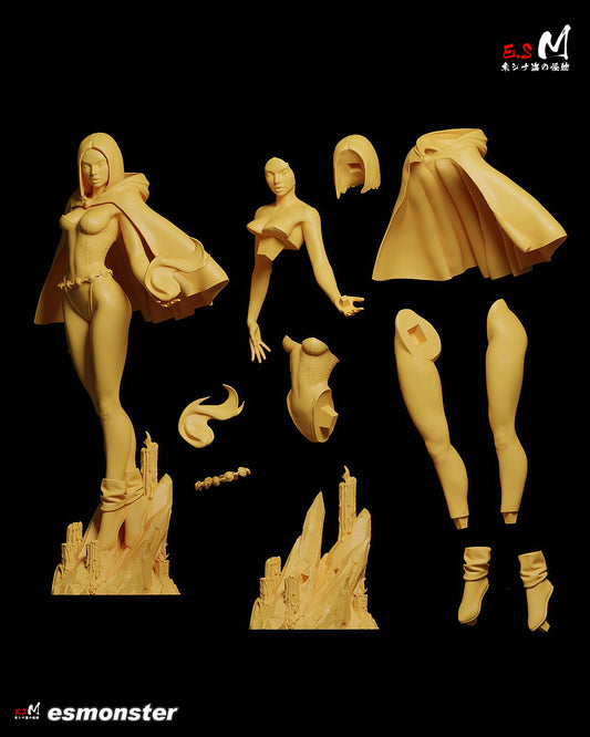 Raven ESM v2 unassembled parts layout showing cloak torso legs head and base components