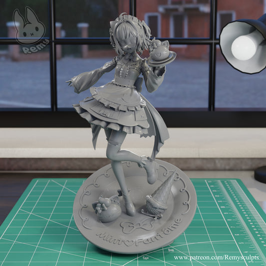 Mint Fantôme unpainted 1:7 scale collectible figure front view showing maid outfit pose dessert props and base