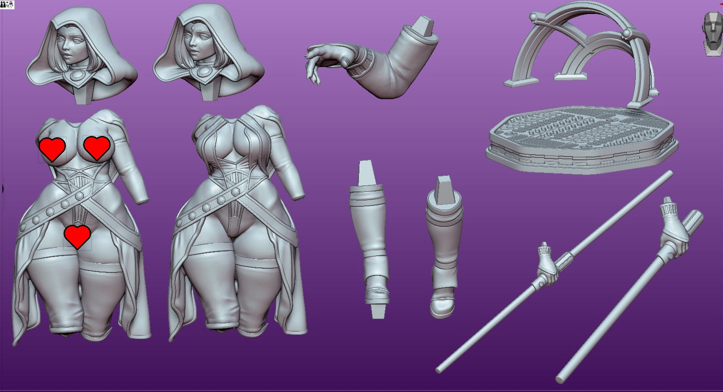 Shadowborn Ravyneth 75mm Darth Talon inspired Sith sorceress miniature STL with modular body, weapon options, and display base