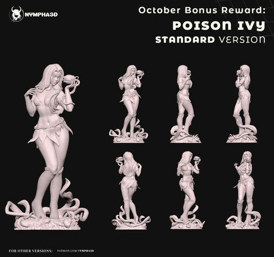 Full 360° renders of Poison Ivy collectible statue in standard version, showcasing detailed leaf costume, flowing hair, vine-wrapped base, and sultry pose for display collectors.