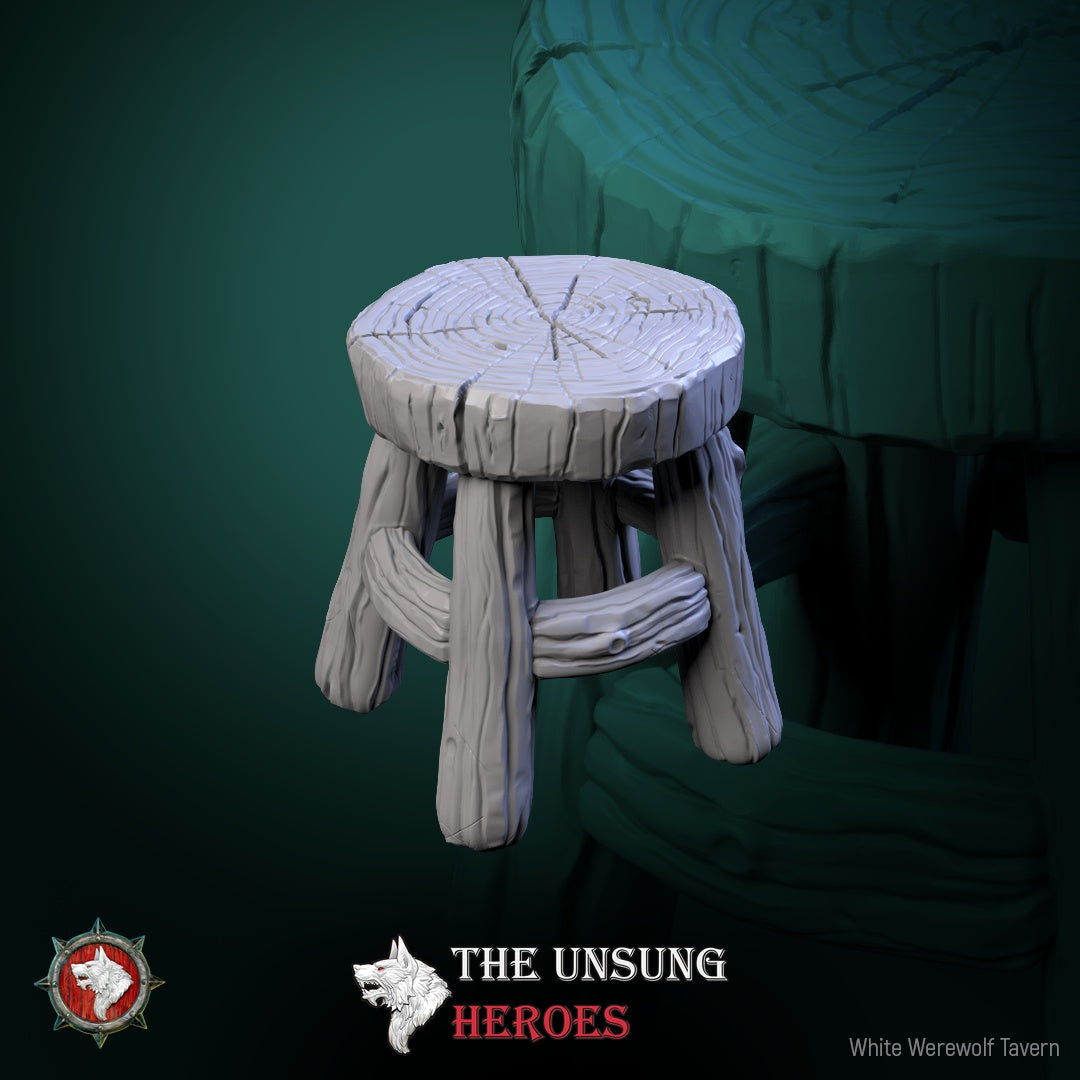 Small round wooden tavern stool – fantasy RPG furniture accessory for Dungeons & Dragons, Pathfinder, and Warhammer