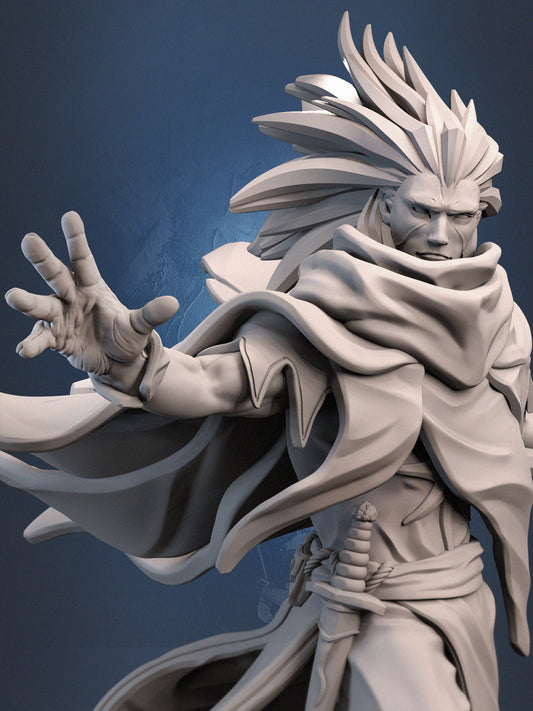 Modular components of Syous, including separate arms, staff, sword, and ruined base, designed for easy assembly and customization.