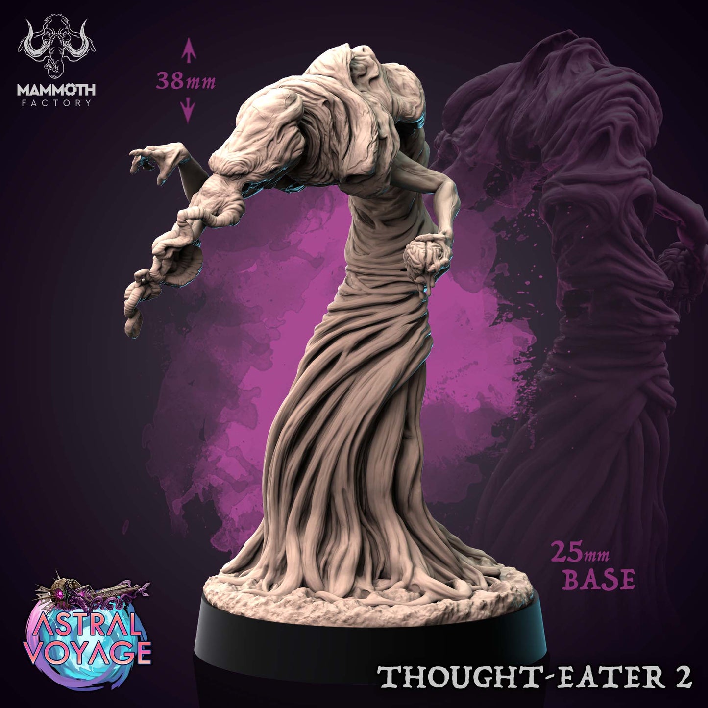 Thought-Eater 2 – Aberration miniature extending an elongated arm and tentacled face, draped in sinewy flesh, poised as if lunging forward on a 25mm base.