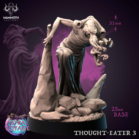 Thought-Eater 3 – Aberration miniature crouched among rocky terrain, featuring a writhing tentacled face and distorted humanoid form, set on a 25mm base.