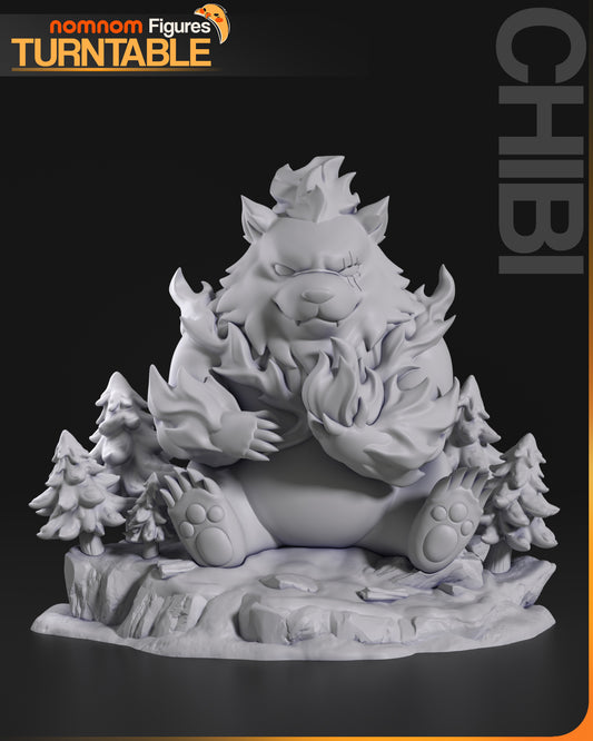 Chibi Tank figure from Solo Leveling seated on a snow-covered base with trees and ice flame details, viewed from the front.