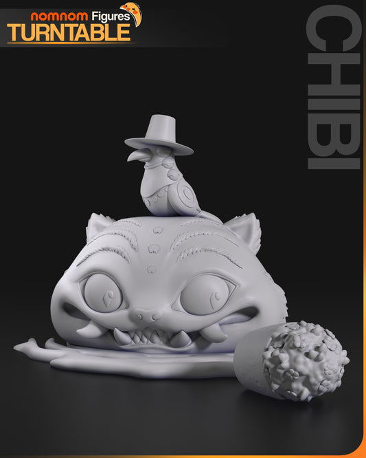 Front render of Chibi Derpy Cat & Sussie unpainted model with detailed sculpted pastry accessory